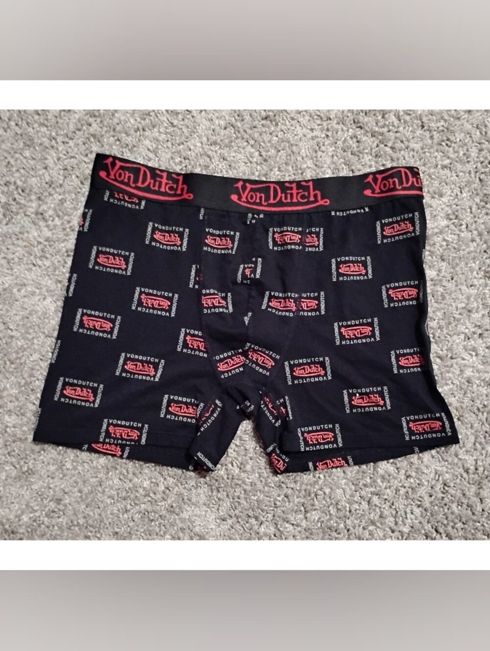 Von Dutch Men's Boxer Briefs Black All-Over Script Logo Size XL Y2K Streetwear